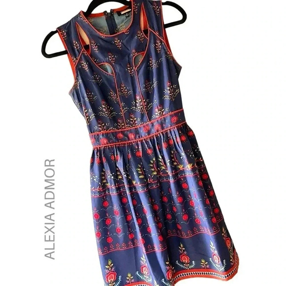 ALEXIA ARDMOR | NWOT | SLEEVELESS CUTOUT NAVY BLUE & RED FLORAL DRESS | SIZE: XS - Picture 1 of 10